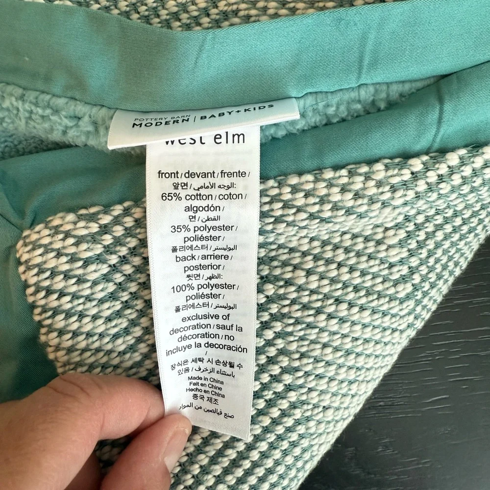 West Elm Light Teal and White Baby Blanket